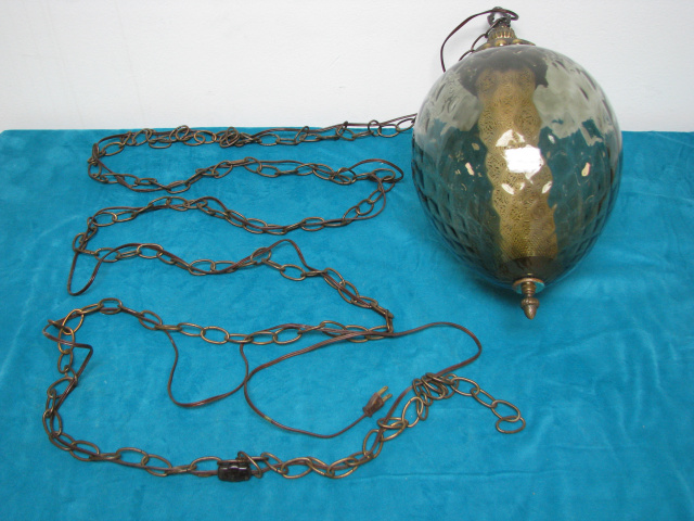 VINTAGE HANGING SWAG LAMP w/ Chain - Olive Green (# B-3052)